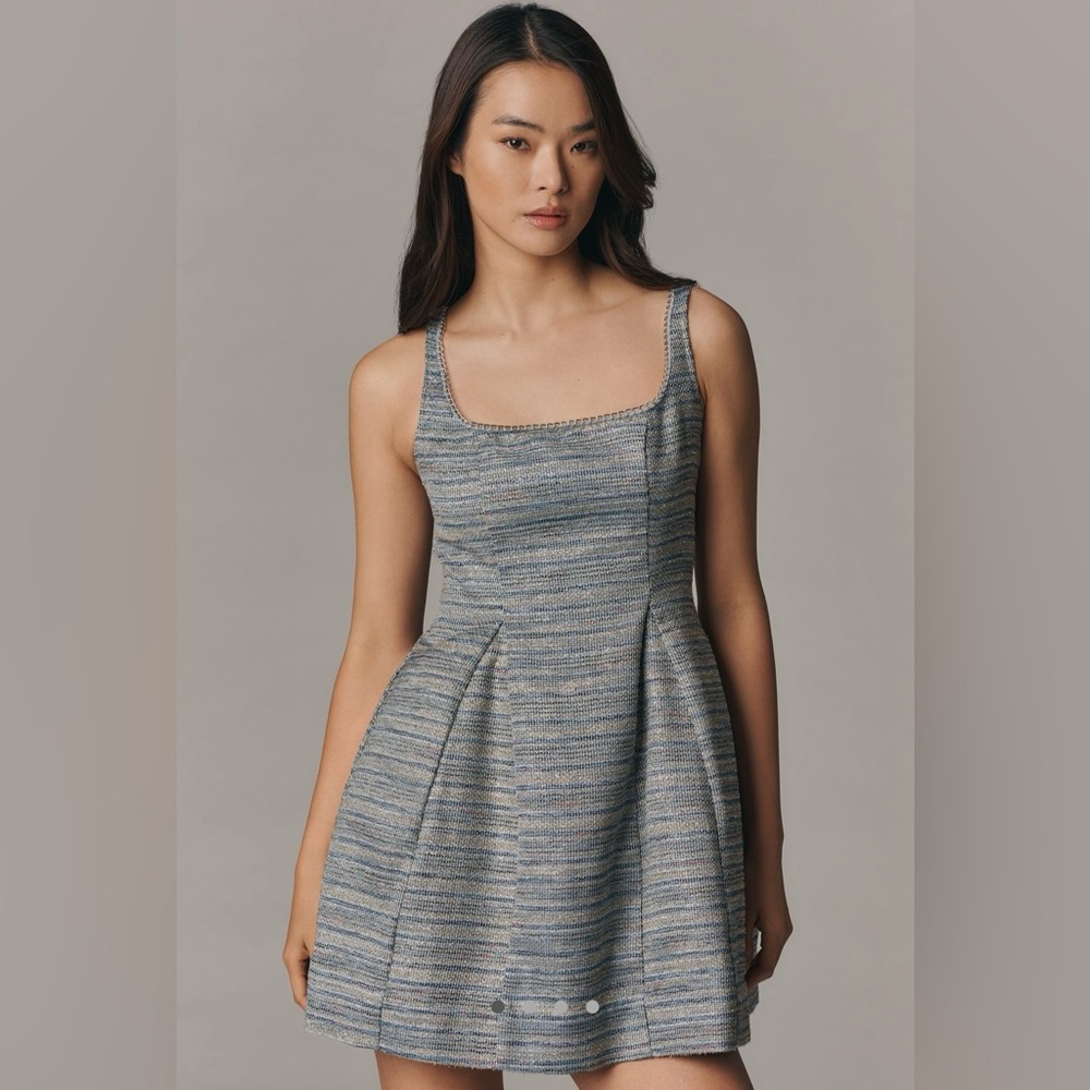 By Anthropologie Sleeveless Square-Neck Tweed Fit & Flare Mini Dress